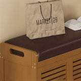 Modern Minimalist Rectangular Bamboo Faux Leather Shoe Bench — 2-, 3-, or 4-Cabinet Configurations for Entryway