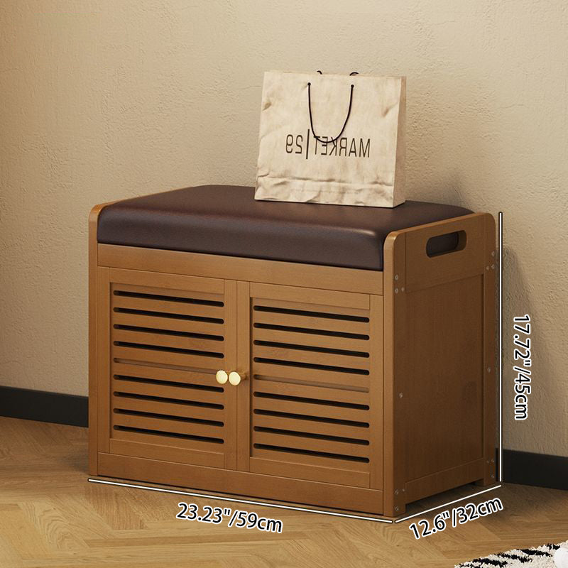 Modern Minimalist Rectangular Bamboo Faux Leather Shoe Bench — 2-, 3-, or 4-Cabinet Configurations for Entryway
