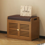 Modern Minimalist Rectangular Bamboo Faux Leather Shoe Bench — 2-, 3-, or 4-Cabinet Configurations for Entryway