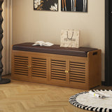 Modern Minimalist Rectangular Bamboo Faux Leather Shoe Bench — 2-, 3-, or 4-Cabinet Configurations for Entryway