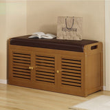 Modern Minimalist Rectangular Bamboo Faux Leather Shoe Bench — 2-, 3-, or 4-Cabinet Configurations for Entryway