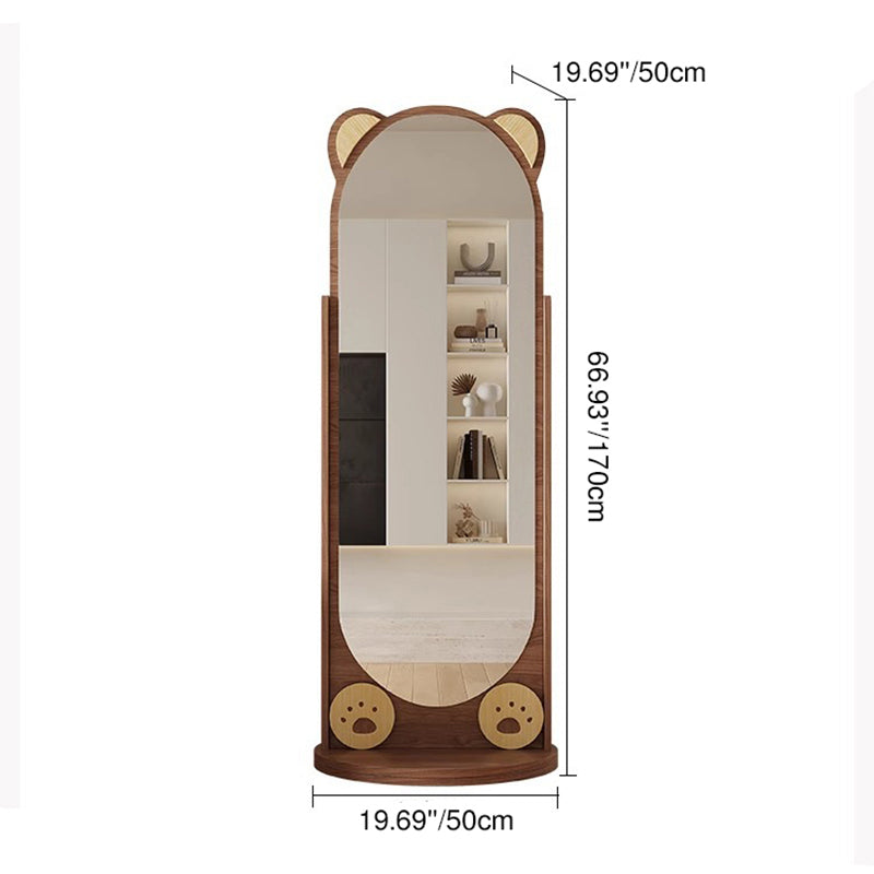 Contemporary Bear-Shaped Rectangular Rubberwood Rotating 3-Tier Storage Shelf with Mirror - Bedroom Organizer