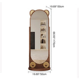 Contemporary Bear-Shaped Rectangular Rubberwood Rotating 3-Tier Storage Shelf with Mirror - Bedroom Organizer