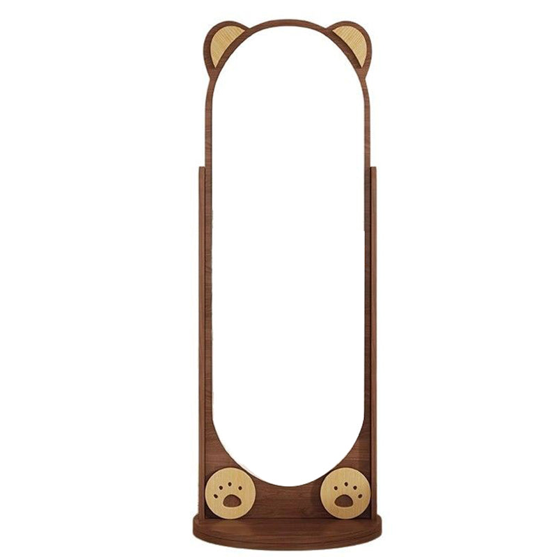 Contemporary Bear-Shaped Rectangular Rubberwood Rotating 3-Tier Storage Shelf with Mirror - Bedroom Organizer