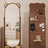 Contemporary Bear-Shaped Rectangular Rubberwood Rotating 3-Tier Storage Shelf with Mirror - Bedroom Organizer