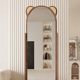Contemporary Bear-Shaped Rectangular Rubberwood Rotating 3-Tier Storage Shelf with Mirror - Bedroom Organizer