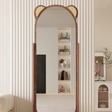 Contemporary Bear-Shaped Rectangular Rubberwood Rotating 3-Tier Storage Shelf with Mirror - Bedroom Organizer