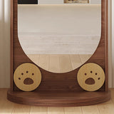 Contemporary Bear-Shaped Rectangular Rubberwood Rotating 3-Tier Storage Shelf with Mirror - Bedroom Organizer