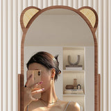 Contemporary Bear-Shaped Rectangular Rubberwood Rotating 3-Tier Storage Shelf with Mirror - Bedroom Organizer