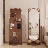 Contemporary Bear-Shaped Rectangular Rubberwood Rotating 3-Tier Storage Shelf with Mirror - Bedroom Organizer