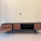 Contemporary Retro Ash Wood Plywood TV Stand – Rectangular Design with 3 Drawers & 3 Shelves for Living Room