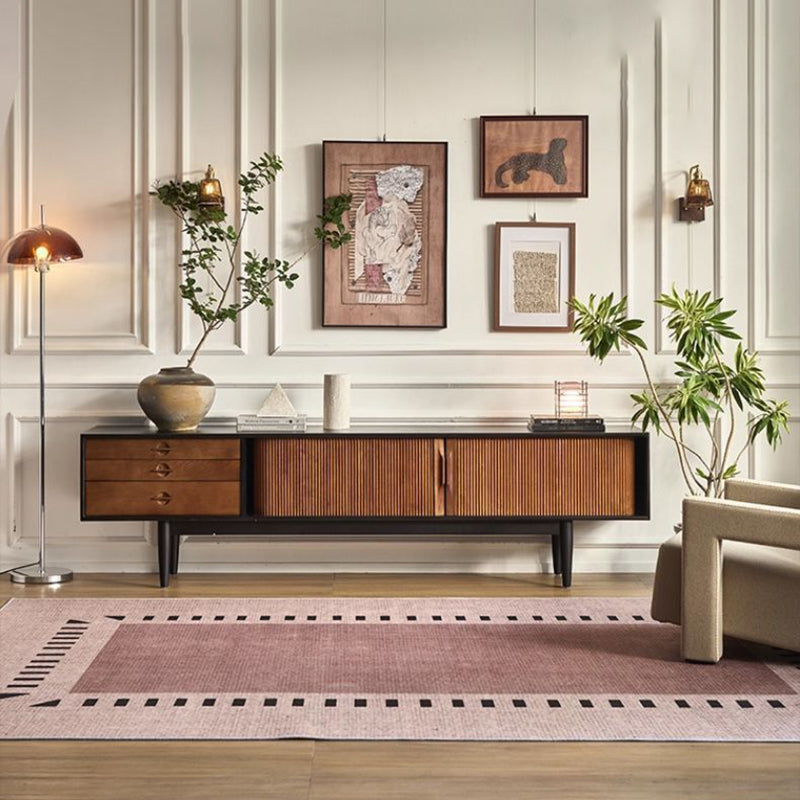 Contemporary Retro Ash Wood Plywood TV Stand – Rectangular Design with 3 Drawers & 3 Shelves for Living Room