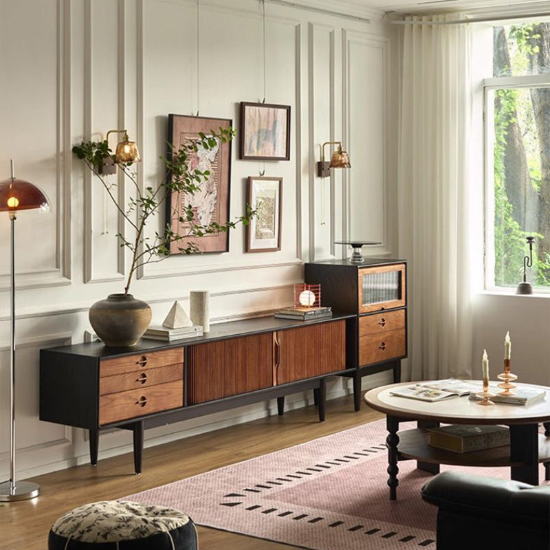 Contemporary Retro Ash Wood Plywood TV Stand – Rectangular Design with 3 Drawers & 3 Shelves for Living Room