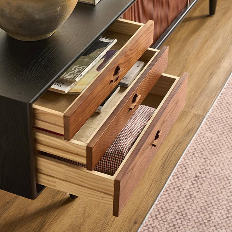 Contemporary Retro Ash Wood Plywood TV Stand – Rectangular Design with 3 Drawers & 3 Shelves for Living Room