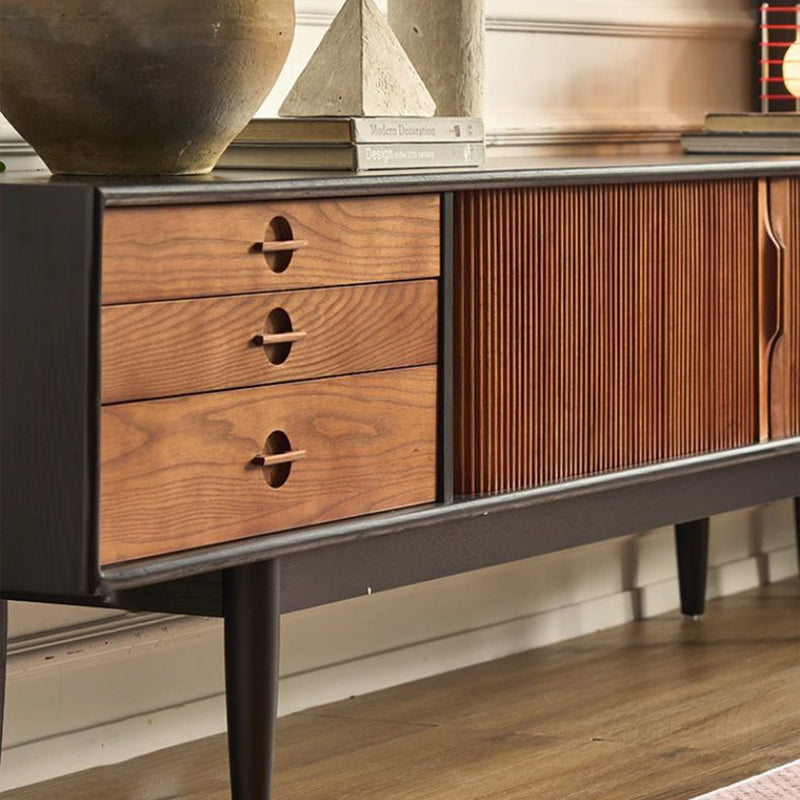 Contemporary Retro Ash Wood Plywood TV Stand – Rectangular Design with 3 Drawers & 3 Shelves for Living Room