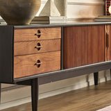 Contemporary Retro Ash Wood Plywood TV Stand – Rectangular Design with 3 Drawers & 3 Shelves for Living Room