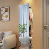 Modern Minimalist Rectangular Solid-Wood Hall Tree — Rotating, Movable with Mirror and 3-Tier Storage for Bedroom & Entryways