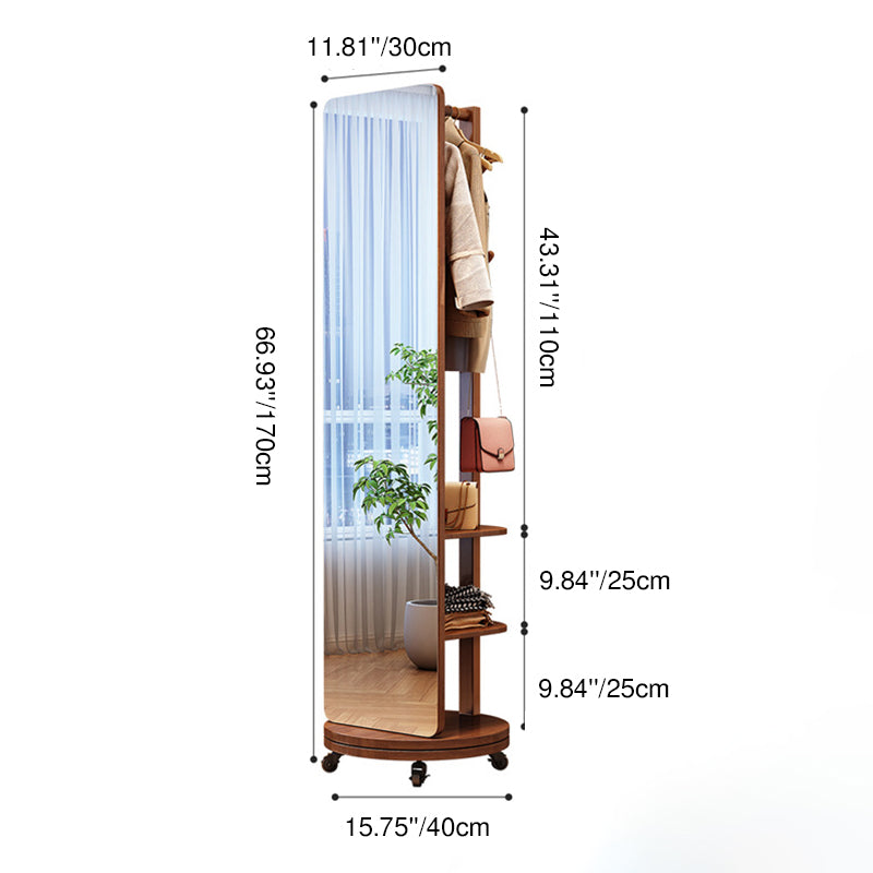 Modern Minimalist Rectangular Solid-Wood Hall Tree — Rotating, Movable with Mirror and 3-Tier Storage for Bedroom & Entryways