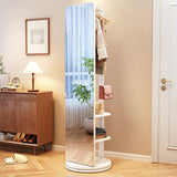 Modern Minimalist Rectangular Solid-Wood Hall Tree — Rotating, Movable with Mirror and 3-Tier Storage for Bedroom & Entryways