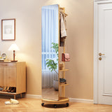 Modern Minimalist Rectangular Solid-Wood Hall Tree — Rotating, Movable with Mirror and 3-Tier Storage for Bedroom & Entryways
