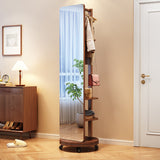 Modern Minimalist Rectangular Solid-Wood Hall Tree — Rotating, Movable with Mirror and 3-Tier Storage for Bedroom & Entryways