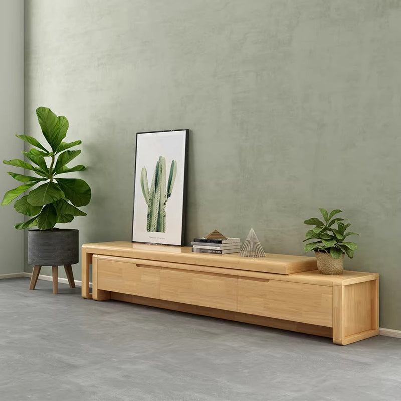Sleek Modern Minimalist Solid Wood Extendable TV Stand with 3-Drawer Storage for Living Room