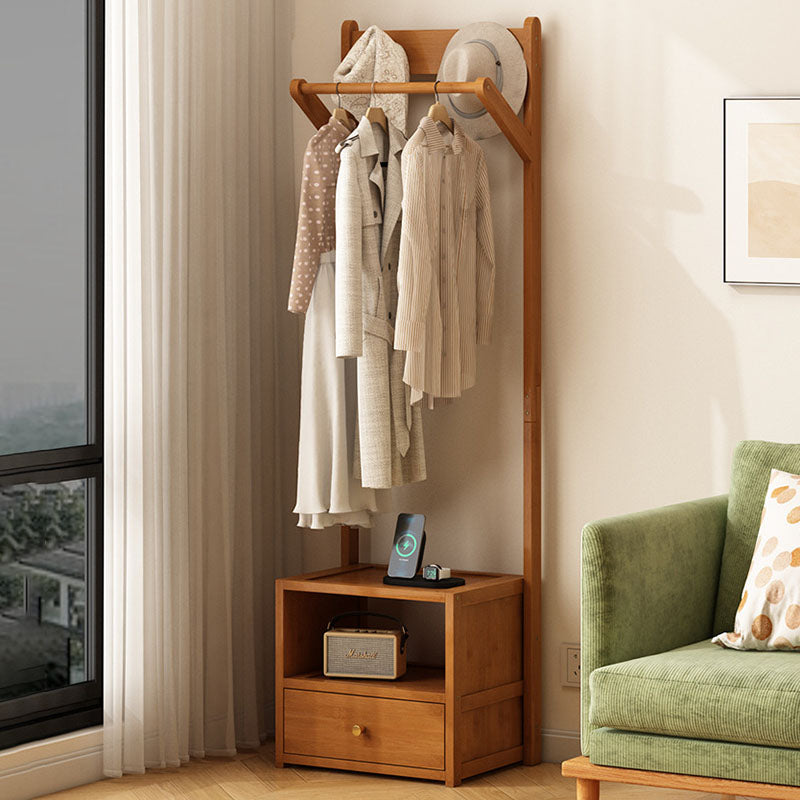 Sleek Modern Bamboo & MDF Hall Tree — Rectangular Design with 1 Cabinet and 2-Tier Storage for Bedroom & Living Room