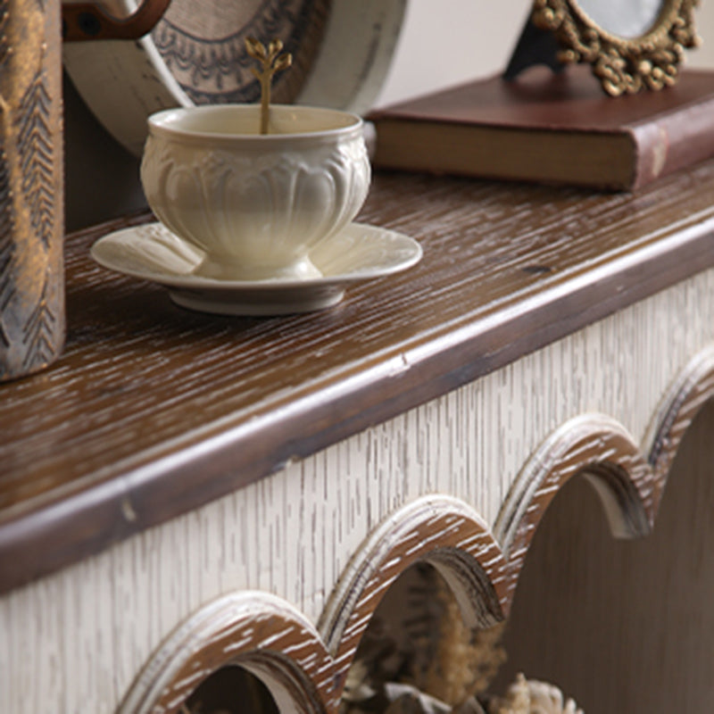 Elegant Rustic Traditional MDF Rectangular Console Table with Timeless Carvings, 3-Tier Design for Living Room