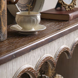 Elegant Rustic Traditional MDF Rectangular Console Table with Timeless Carvings, 3-Tier Design for Living Room