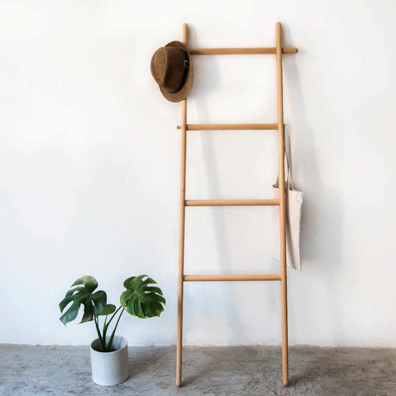 Elegant Modern Solid-Wood Ladder Hall Tree with Towel & Garment Rack – Space-Saving Organizer for Bedroom & Bathroom
