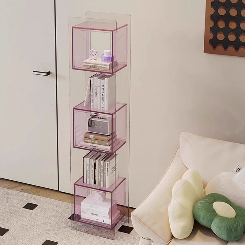 Sleek Modern Acrylic 5-Tier Rectangular Storage Shelf with Open-Display Bookcase for Living Room & Home Office