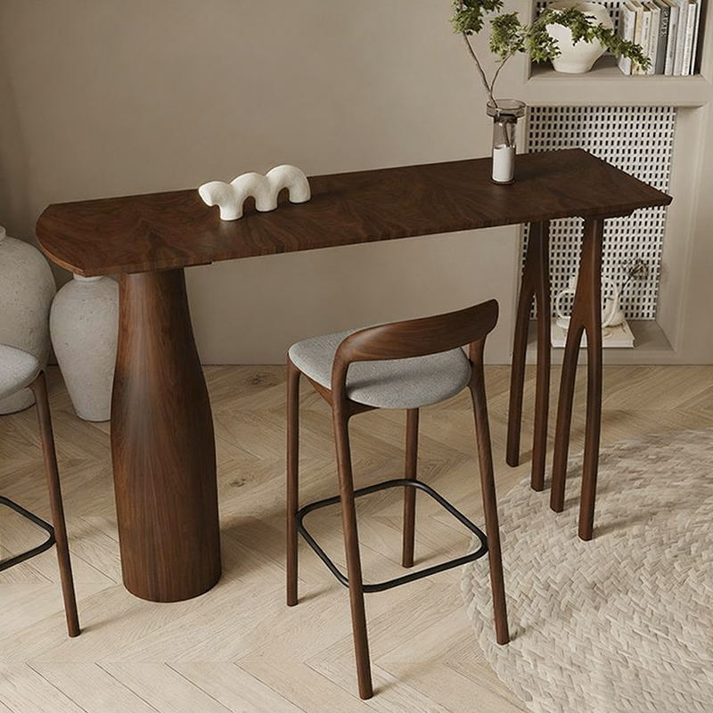 Modern Mid-Century Solid Pine Bar Table with Sculptural Tapered Pedestal – A Statement Piece for Home Dining