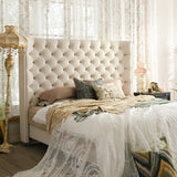 Eco-Friendly Microfiber Leather Tufted Beige Bed Frame - French Style Sustainable Customizable And Stylish For Your Bedroom