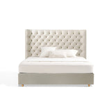 Eco-Friendly Microfiber Leather Tufted Beige Bed Frame - French Style Sustainable Customizable And Stylish For Your Bedroom