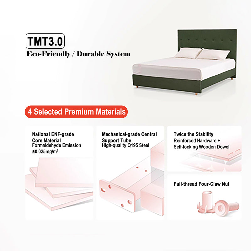 Eco-Friendly Microfiber Leather Tufted Beige Bed Frame - French Style Sustainable Customizable And Stylish For Your Bedroom