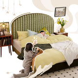 Removable Covers Beech Wood Bed Frame - Retro Customizable & Eco-Friendly Bed