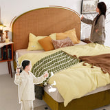 Removable Covers Beech Wood Bed Frame - Retro Customizable & Eco-Friendly Bed