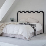 Wavy Paint-Free Solid Wood Bed Frame - Beige Linen French Design For Your Bedroom