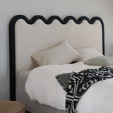 Wavy Paint-Free Solid Wood Bed Frame - Beige Linen French Design For Your Bedroom