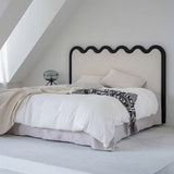 Wavy Paint-Free Solid Wood Bed Frame - Beige Linen French Design For Your Bedroom