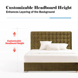 Velvet Sustainable Solid Wood Bed Frame - Vintage Cottage Olive Green Tufted Design