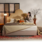 Detachable Dual-Tone Leather & Fabric Covers - Elegant French Curved Headboard Bed Frame For Your Bedroom
