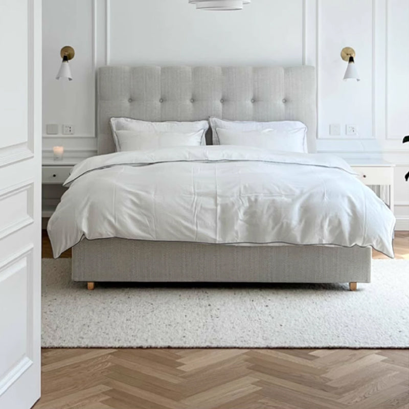 Modern Cream Soft Upholstered Headboard Fabric Bed Frame - Minimalist Elegant Clean Edges Bed For Your Bedroom