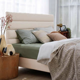 Elegant Pearl Microfiber Leather Upholstered Headboard Bed Frame - Luxury Refined Smooth Edges Bed For Your Bedroom