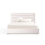 Elegant Pearl Microfiber Leather Upholstered Headboard Bed Frame - Luxury Refined Smooth Edges Bed For Your Bedroom