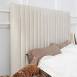 White Vertical Channel Tufted Headboard Bed Frame - French-Style Soft Upholstery & Clean Edge Bed For Your Bedroom
