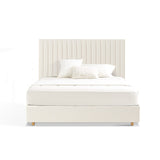 White Vertical Channel Tufted Headboard Bed Frame - French-Style Soft Upholstery & Clean Edge Bed For Your Bedroom