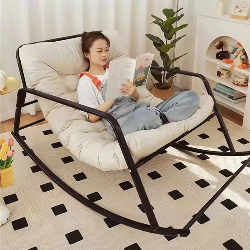 Modern Minimalist Rectangular Rocking Chair with Carbon Steel Frame and Technical Fabric Upholstery, Backrest and Armrests for Living Room