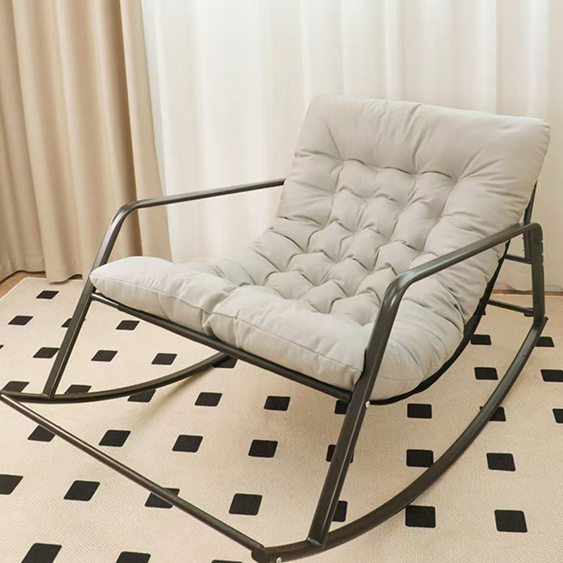 Modern Minimalist Rectangular Rocking Chair with Carbon Steel Frame and Technical Fabric Upholstery, Backrest and Armrests for Living Room