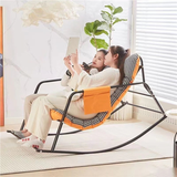 Modern Minimalist Rectangular Rocking Chair with Carbon Steel Frame and Technical Fabric Upholstery, Backrest and Armrests for Living Room